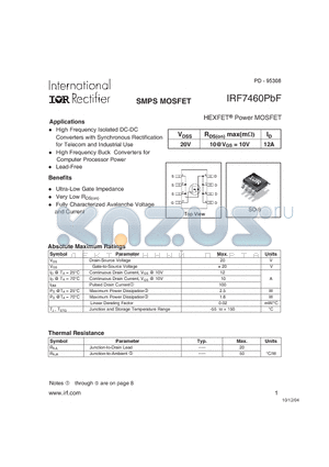 IRF7460PBF datasheet - HEXFET Power MOSFET