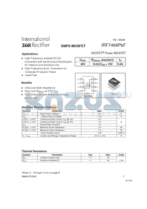IRF7468PBF datasheet - SMPS MOSFET