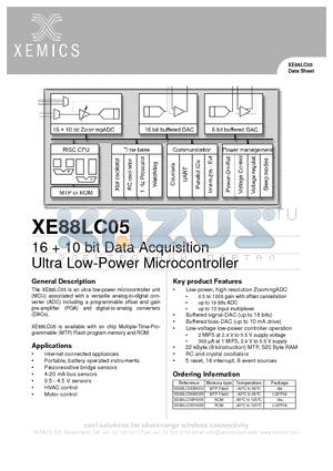 XE88LC05 datasheet - 16  10 bit Data Acquisition Ultra Low-Power Microcontroller