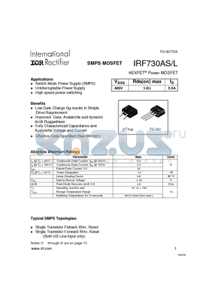 IRF730AS datasheet - SMPS MOSFET