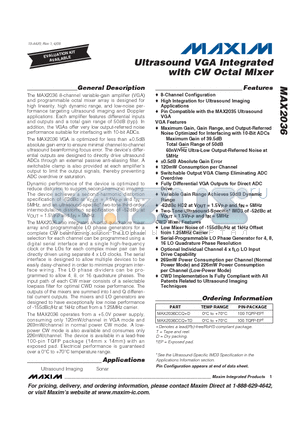 MAX2036_1 datasheet - Ultrasound VGA Integrated with CW Octal Mixer