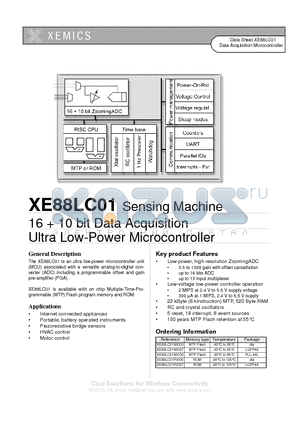 XE88LC01MI027 datasheet - Sensing Machine 16  10 bit Data Acquisition Ultra Low-Power Microcontroller