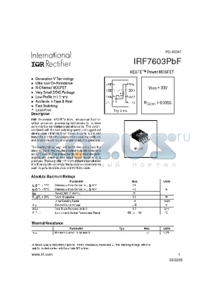 IRF7603PBF datasheet - HEXFET Power MOSFET