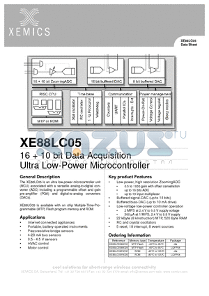 XE88LC05RI028 datasheet - 16  10 bit Data Acquisition Ultra Low-Power Microcontroller