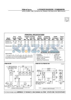 PDM-40-250 datasheet - 0 POWER DIVIDERS / COMBINERS