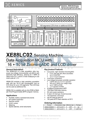 XE88LC02 datasheet - Sensing Machine Data Acquisition MCU with 16  10 bit ZoomingADC and LCD driver