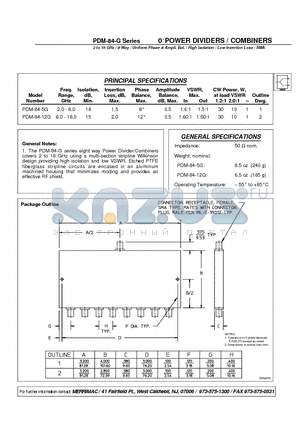 PDM-84-5G datasheet - 0 POWER DIVIDERS / COMBINERS