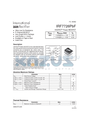 IRF7726PBF datasheet - HEXFET Power MOSFET