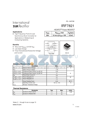 IRF7821 datasheet - Power MOSFET