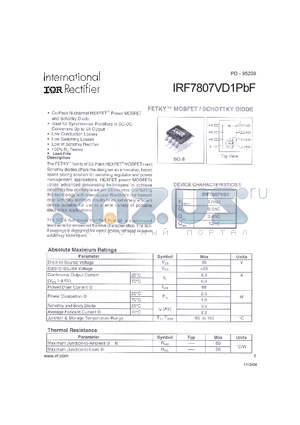 IRF7807VD1 datasheet - HEXFET Power MOSFET