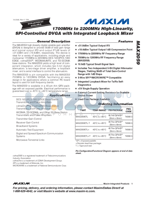 MAX2059ETL-T datasheet - 1700MHz to 2200MHz High-Linearity, SPI-Controlled DVGA with Integrated Loopback Mixer