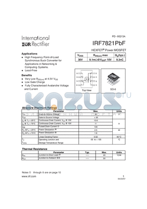 IRF7821PBF datasheet - HEXFET^Power MOSFET