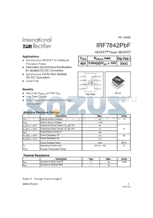 IRF7842PBF datasheet - HEXFET Power MOSFET