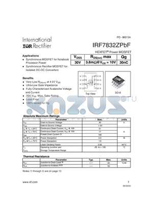 IRF7832ZPBF datasheet - HEXFET Power MOSFET