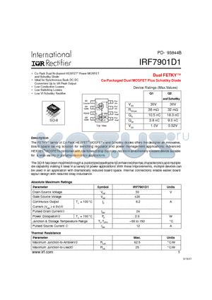 IRF7901D1 datasheet - Dual FETKY Co-Packaged Dual MOSFET Plus Schottky Diode
