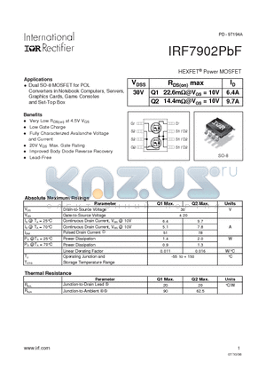 IRF7902PBF datasheet - HEXFET Power MOSFET