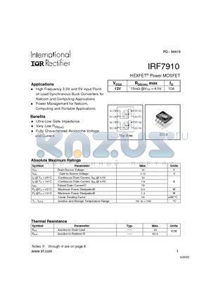 IRF7910 datasheet - HEXFET Power MOSFET