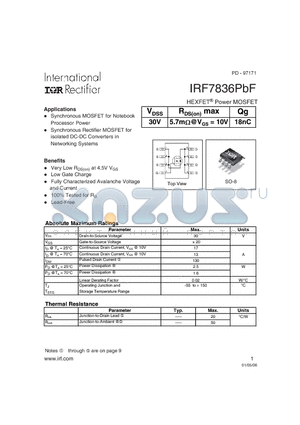 IRF7836PBF datasheet - HEXFET Power MOSFET