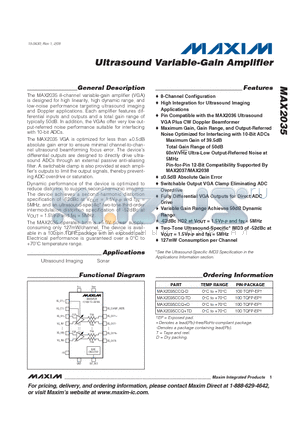 MAX2035CCQ-TD datasheet - Ultrasound Variable-Gain Amplifier