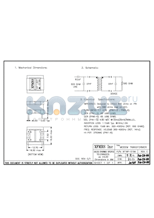 XF-16P-019A datasheet - MODEM TRANSFORMER