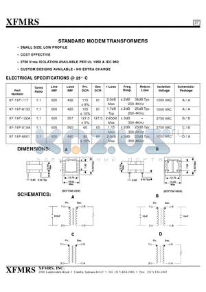 XF-16P-6661 datasheet - STANDARD MODEM TRANSFORMERS