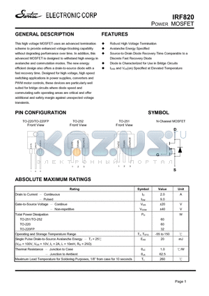 IRF820 datasheet - POWER MOSFET