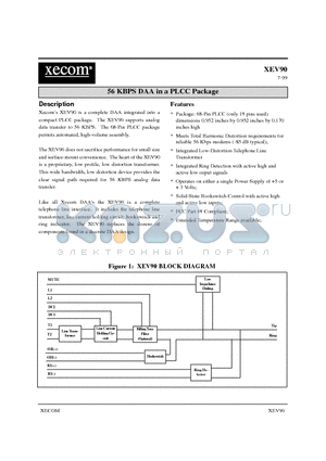 XEV90 datasheet - 56 KBPS DAA in a PLCC Package