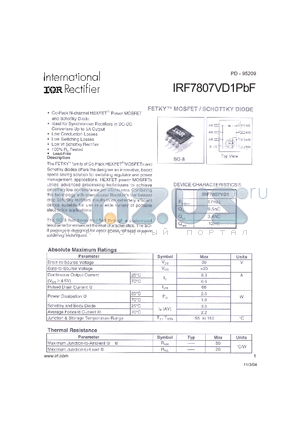 IRF7807VD1PBF datasheet - HEXFET Power MOSFET
