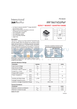 IRF7807VD2PBF datasheet - FETKY MOSFET / SCHOTTKY DIODE