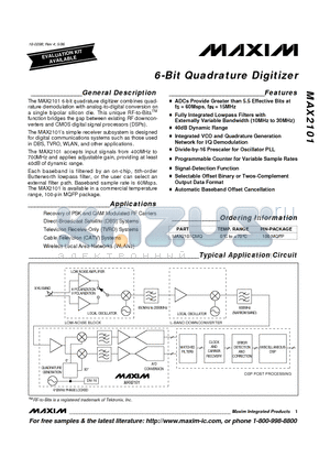 MAX2101 datasheet - 6-Bit Quadrature Digitizer