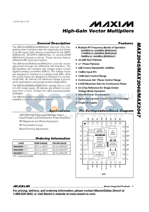 MAX2045ETJ-T datasheet - High-Gain Vector Multipliers