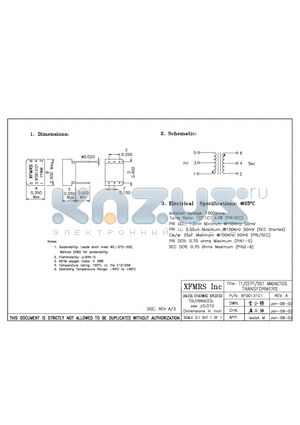 XF00131C1 datasheet - T1 / CEPT / DS1 MAGNETICS TRANSFORMERS