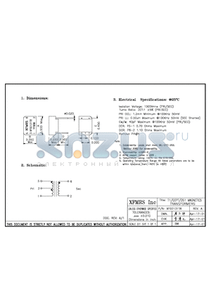 XF00131T8 datasheet - T1/CEPT/DS1 MAGNETICS TRANSFORMERS