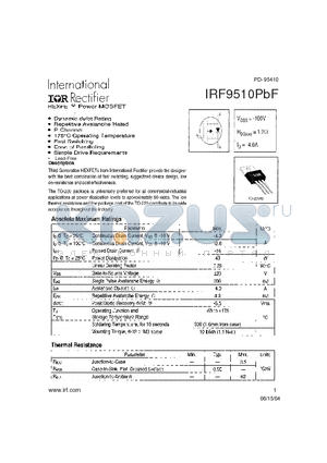 IRF9510PBF datasheet - HEXFET^ Power MOSFET