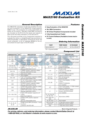 MAX2160 datasheet - Evaluation Kit