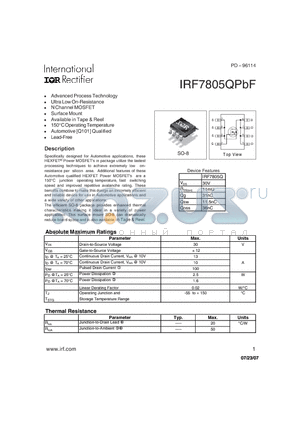 IRF7805QPBF datasheet - HEXFET^ Power MOSFET