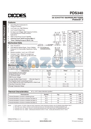 PDS340 datasheet - 3A SCHOTTKY BARRIER RECTIFIER PowerDI 5