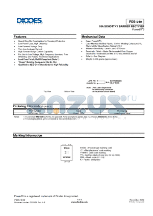 PDS1040-13 datasheet - 10A SCHOTTKY BARRIER RECTIFIER