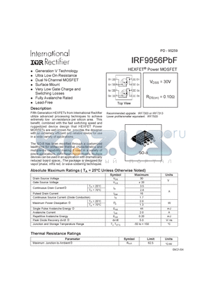 IRF9956PBF datasheet - HEXFET Power MOSFET