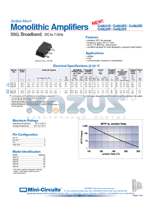 GALI-19 datasheet - Surface Mount Monolithic Amplifiers