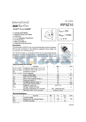 IRF9Z10 datasheet - HEXFET Power MOSFET
