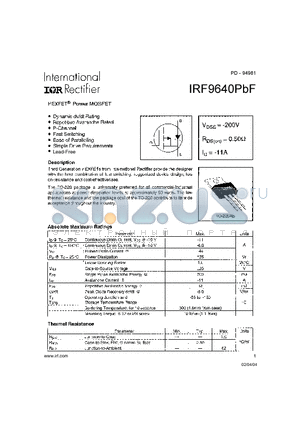 IRF9640PBF datasheet - Hexfet Power Mosfet