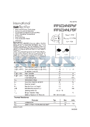 IRF9Z24NSPBF datasheet - HEXFET Power MOSFET