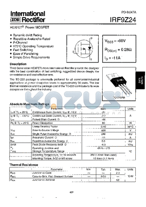 IRF9Z24 datasheet - POWER MOSFET