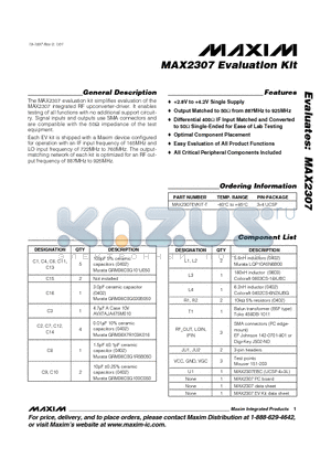MAX2307EVKIT-T datasheet - Evaluation Kit