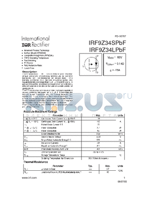 IRF9Z34LPBF datasheet - Surface Mount