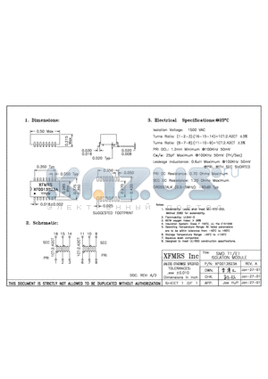 XF0013B23A datasheet - SMD T1/E1 ISOLATION MODULE