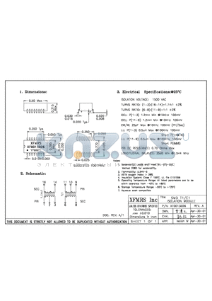 XF0013B26 datasheet - SMD T1/E1 ISOLATION MODULE