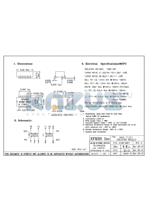XF0013B27 datasheet - SMD T1/E1 ISOLATION MODULE