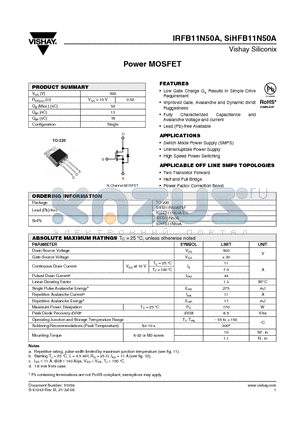 IRFB11N50A datasheet - Power MOSFET